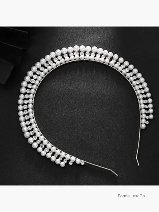 Vintage Pearl Headband Crown Rhinestone Tiara Bride Wedding Hair Accessory main image 4